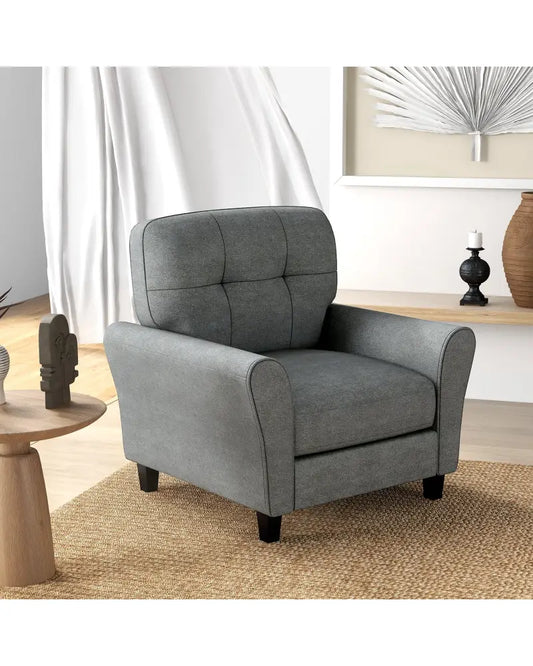 Modern Upholstered Accent Chair with Rubber Wood Legs-Gray - Gray - Accent Chairs