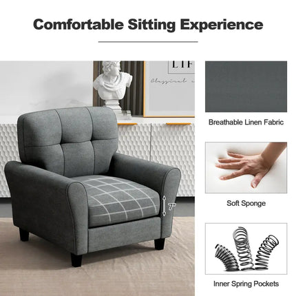 Modern Upholstered Accent Chair with Rubber Wood Legs-Gray - Gray - Accent Chairs