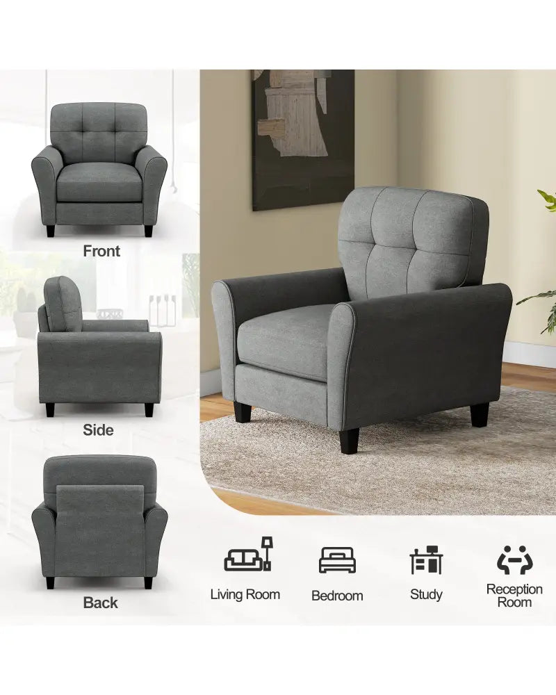Modern Upholstered Accent Chair with Rubber Wood Legs-Gray - Gray - Accent Chairs