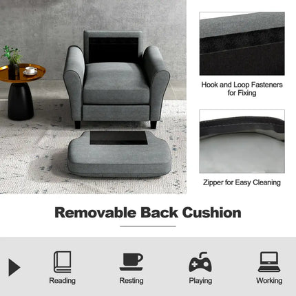 Modern Upholstered Accent Chair with Rubber Wood Legs-Gray - Gray - Accent Chairs