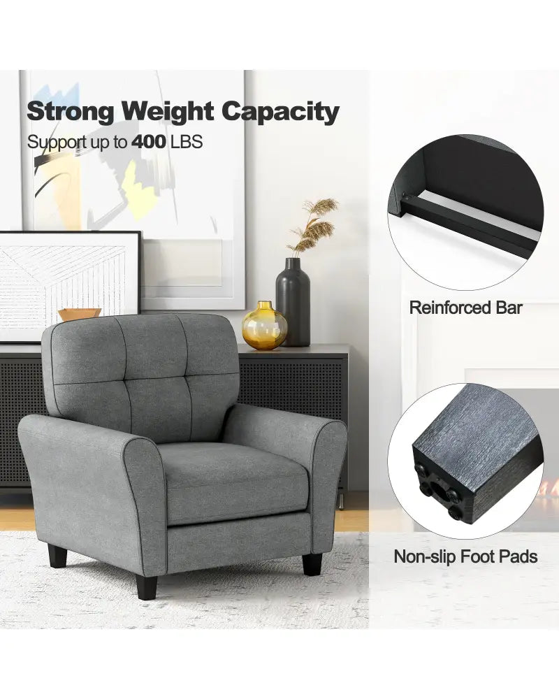Modern Upholstered Accent Chair with Rubber Wood Legs-Gray - Gray - Accent Chairs