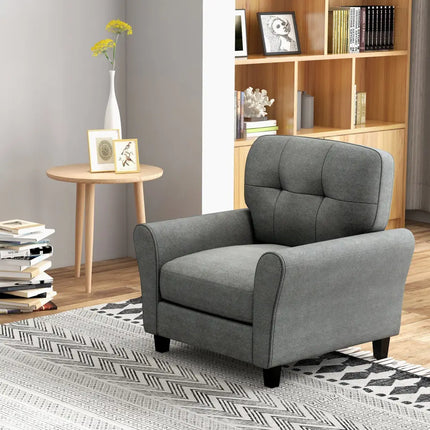Modern Upholstered Accent Chair with Rubber Wood Legs-Gray - Gray - Accent Chairs