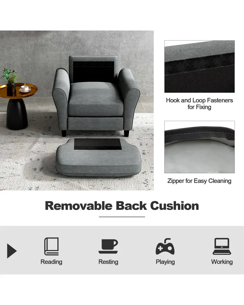 Modern Upholstered Accent Chair with Rubber Wood Legs-Gray - Gray - Accent Chairs