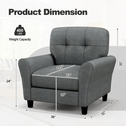 Modern Upholstered Accent Chair with Rubber Wood Legs-Gray - Gray - Accent Chairs
