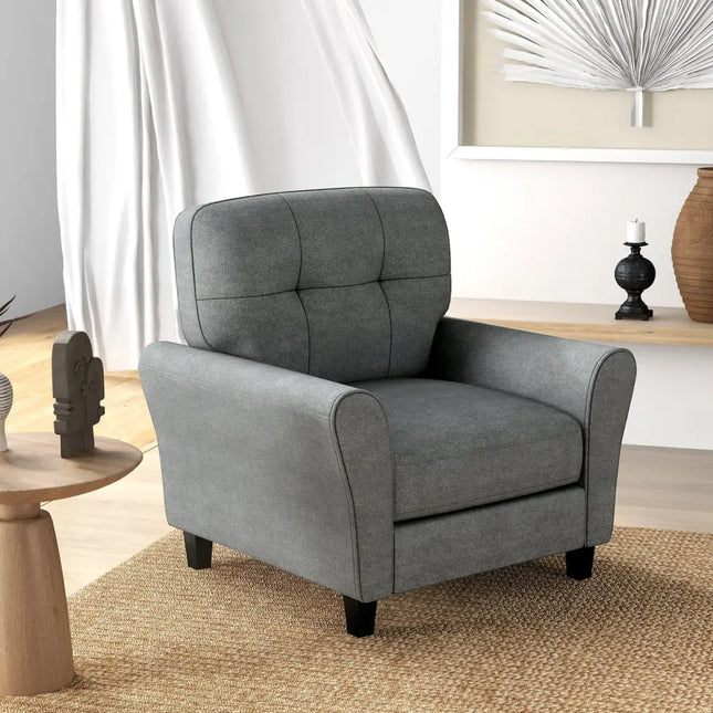 Modern Upholstered Accent Chair with Rubber Wood Legs-Gray - Gray - Accent Chairs