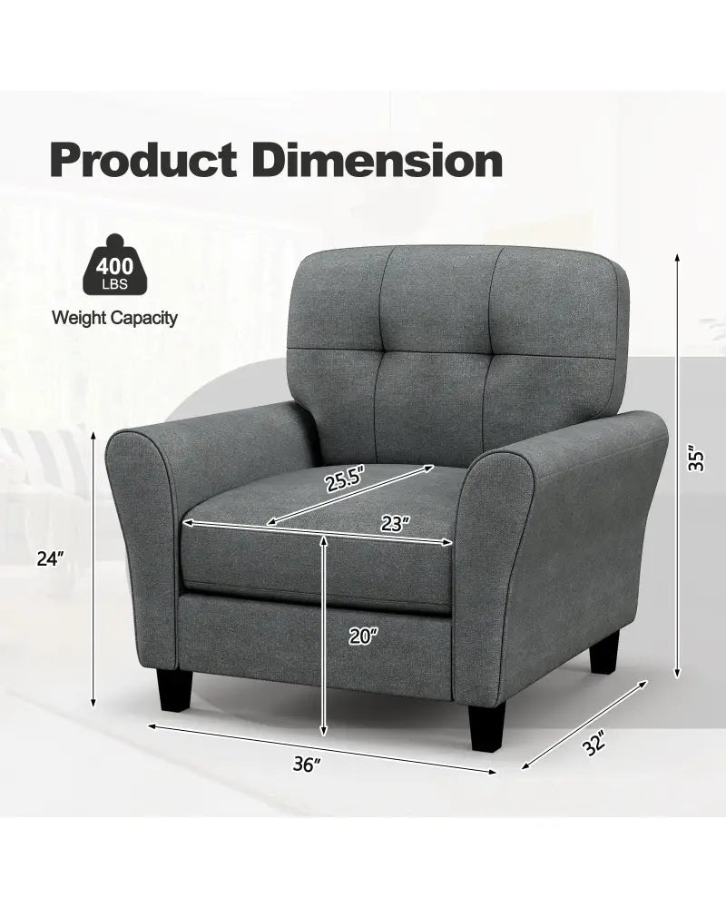 Modern Upholstered Accent Chair with Rubber Wood Legs-Gray - Gray - Accent Chairs