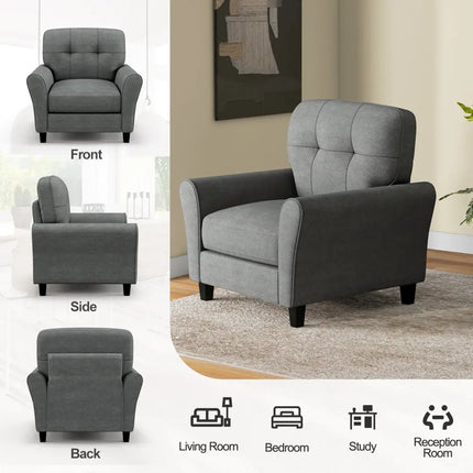 Modern Upholstered Accent Chair with Rubber Wood Legs-Gray - Gray - Accent Chairs