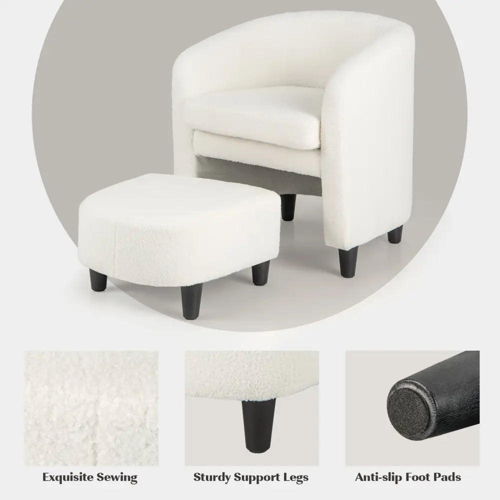 Modern Upholstered Barrel Teddy Velvet Chair with Ottoman-Beige - Beige - Accent Chairs