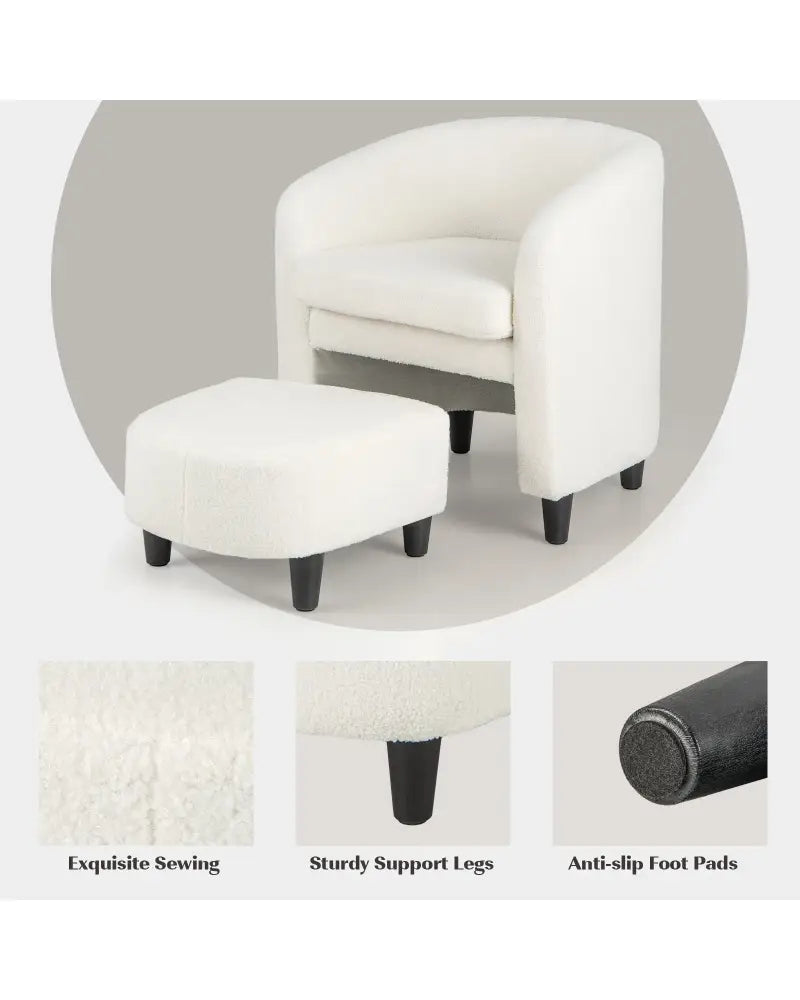 Modern Upholstered Barrel Teddy Velvet Chair with Ottoman-Beige - Beige - Accent Chairs