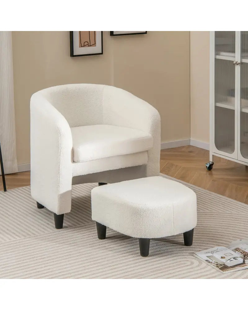 Modern Upholstered Barrel Teddy Velvet Chair with Ottoman-Beige - Beige - Accent Chairs