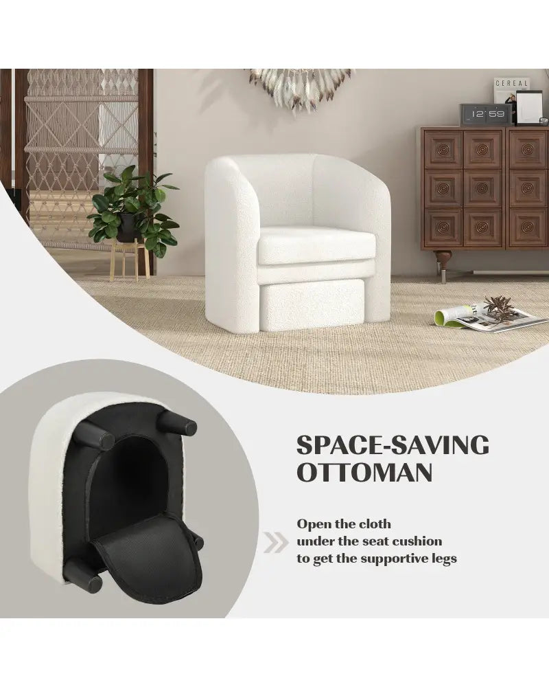 Modern Upholstered Barrel Teddy Velvet Chair with Ottoman-Beige - Beige - Accent Chairs