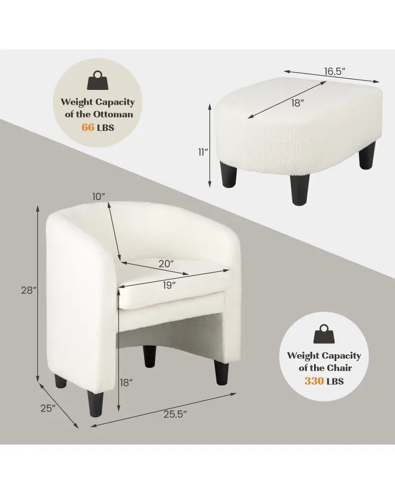Modern Upholstered Barrel Teddy Velvet Chair with Ottoman-Beige - Beige - Accent Chairs