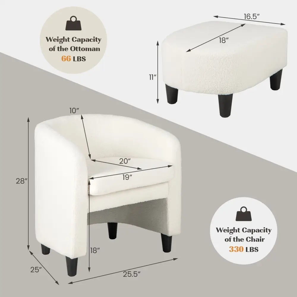 Modern Upholstered Barrel Teddy Velvet Chair with Ottoman-Beige - Beige - Accent Chairs