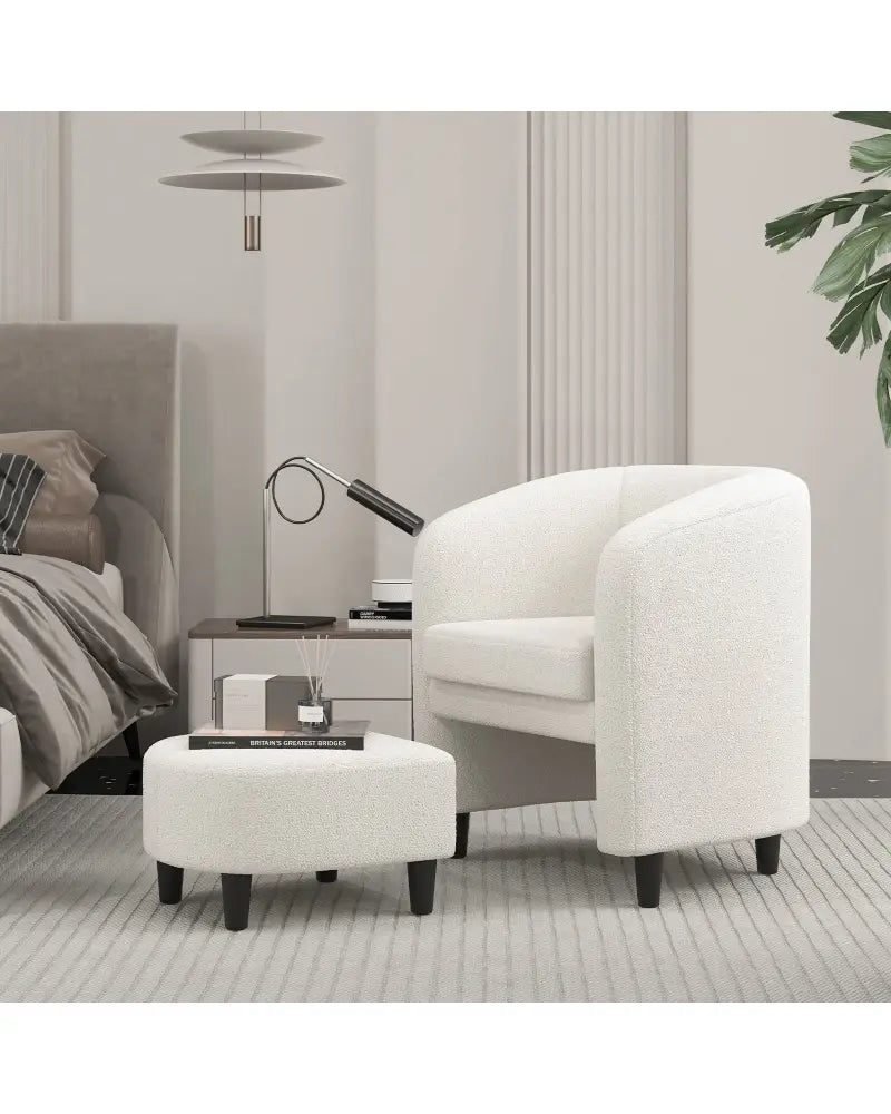 Modern Upholstered Barrel Teddy Velvet Chair with Ottoman-Beige - Beige - Accent Chairs