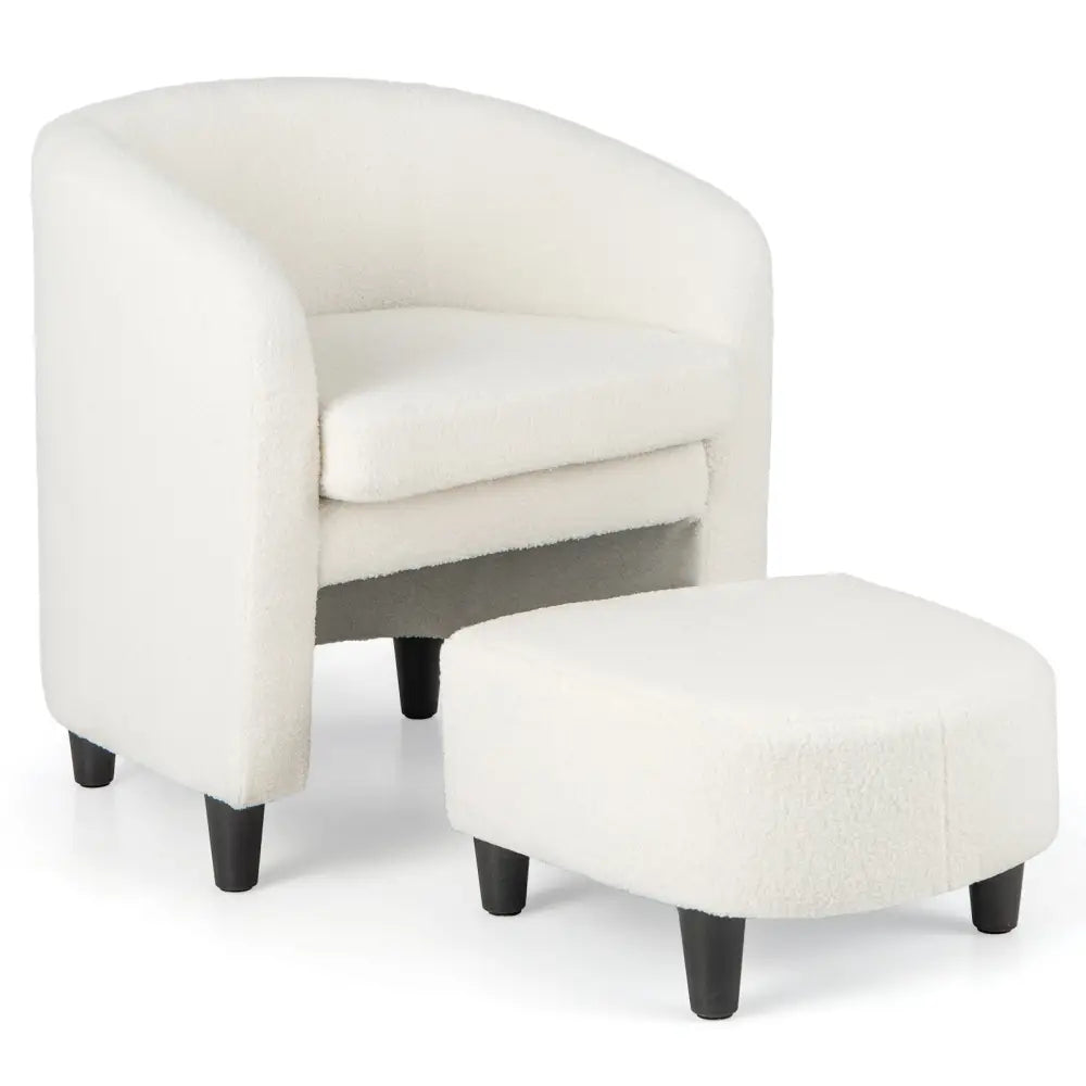 Modern Upholstered Barrel Teddy Velvet Chair with Ottoman-Beige - Beige - Accent Chairs