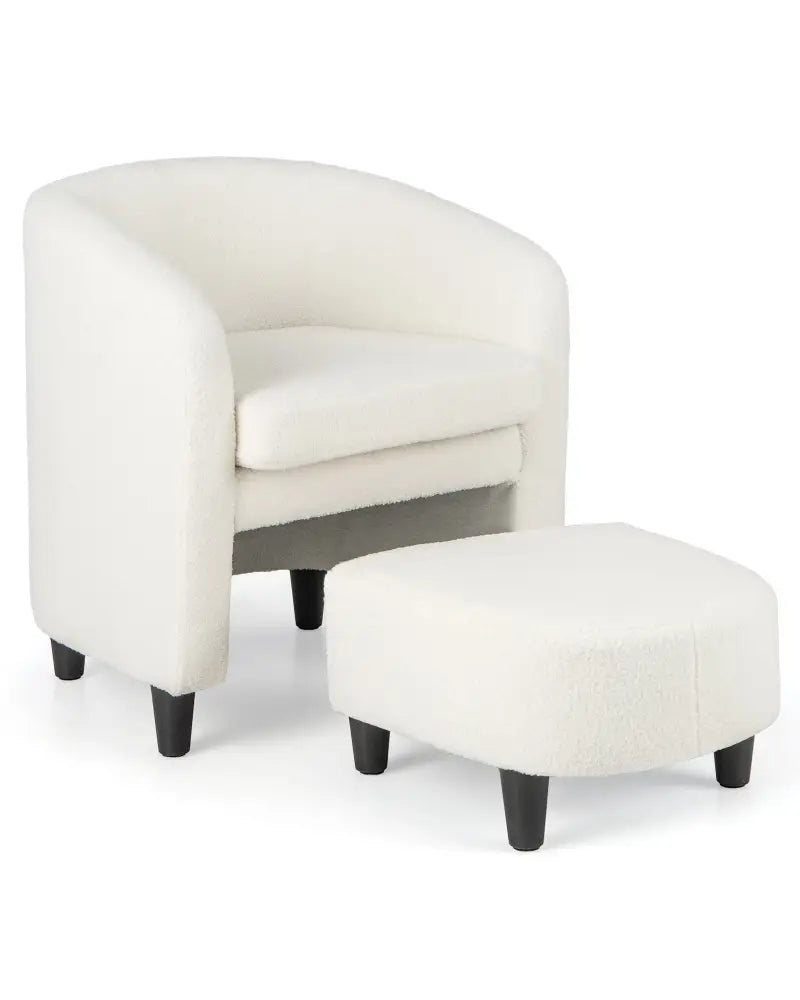 Modern Upholstered Barrel Teddy Velvet Chair with Ottoman-Beige - Beige - Accent Chairs