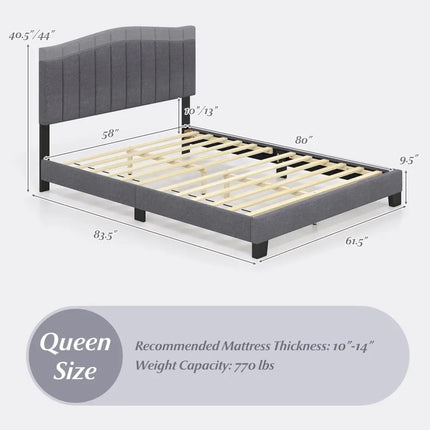 Modern Upholstered Bed Frame with Adjustable Vertical Channel Tufted Headboard-Queen Size - Gray - Simple Bed Frame