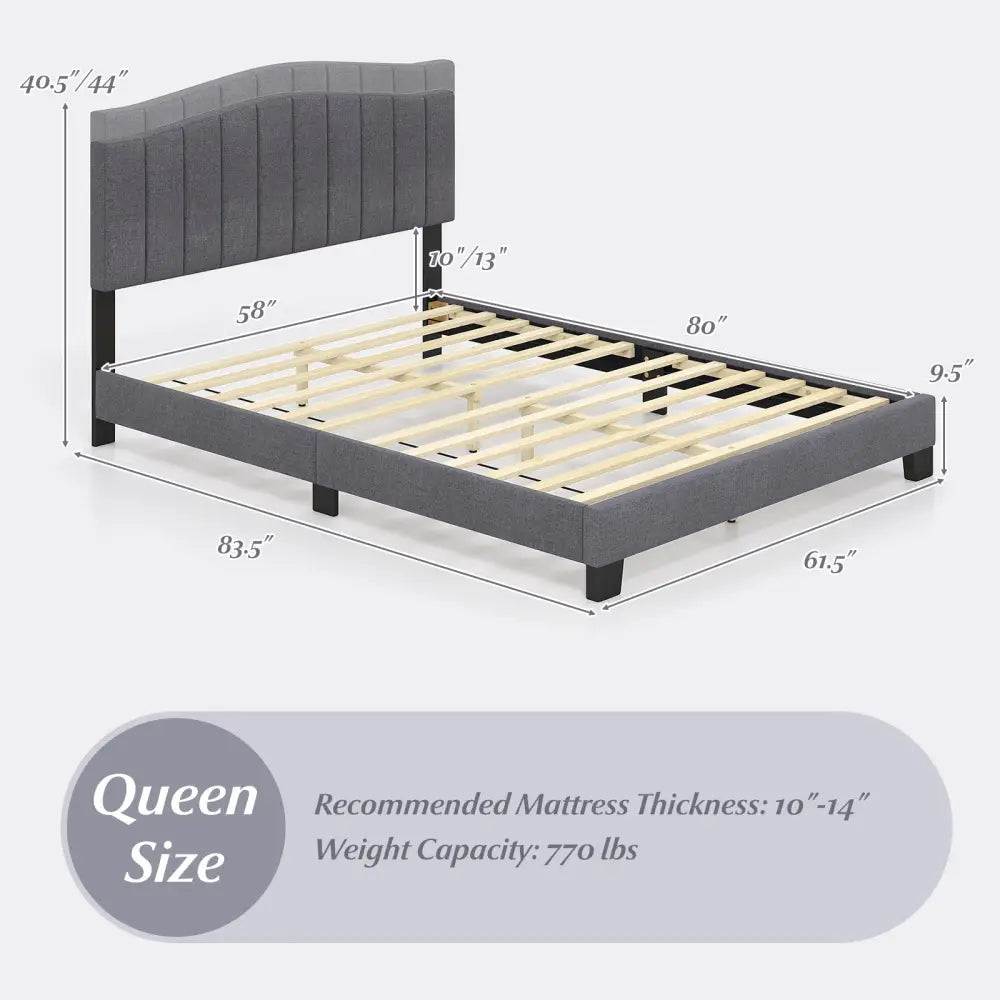 Modern Upholstered Bed Frame with Adjustable Vertical Channel Tufted Headboard-Queen Size - Gray - Simple Bed Frame