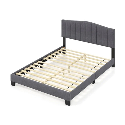 Modern Upholstered Bed Frame with Adjustable Vertical Channel Tufted Headboard-Queen Size - Gray - Simple Bed Frame
