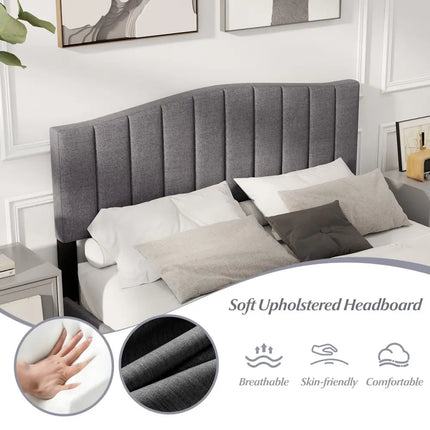 Modern Upholstered Bed Frame with Adjustable Vertical Channel Tufted Headboard-Queen Size - Gray - Simple Bed Frame