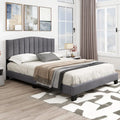 Modern Upholstered Bed Frame with Adjustable Vertical Channel Tufted Headboard-Queen Size - Gray - Simple Bed Frame