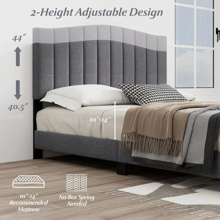 Modern Upholstered Bed Frame with Adjustable Vertical Channel Tufted Headboard-Queen Size - Gray - Simple Bed Frame