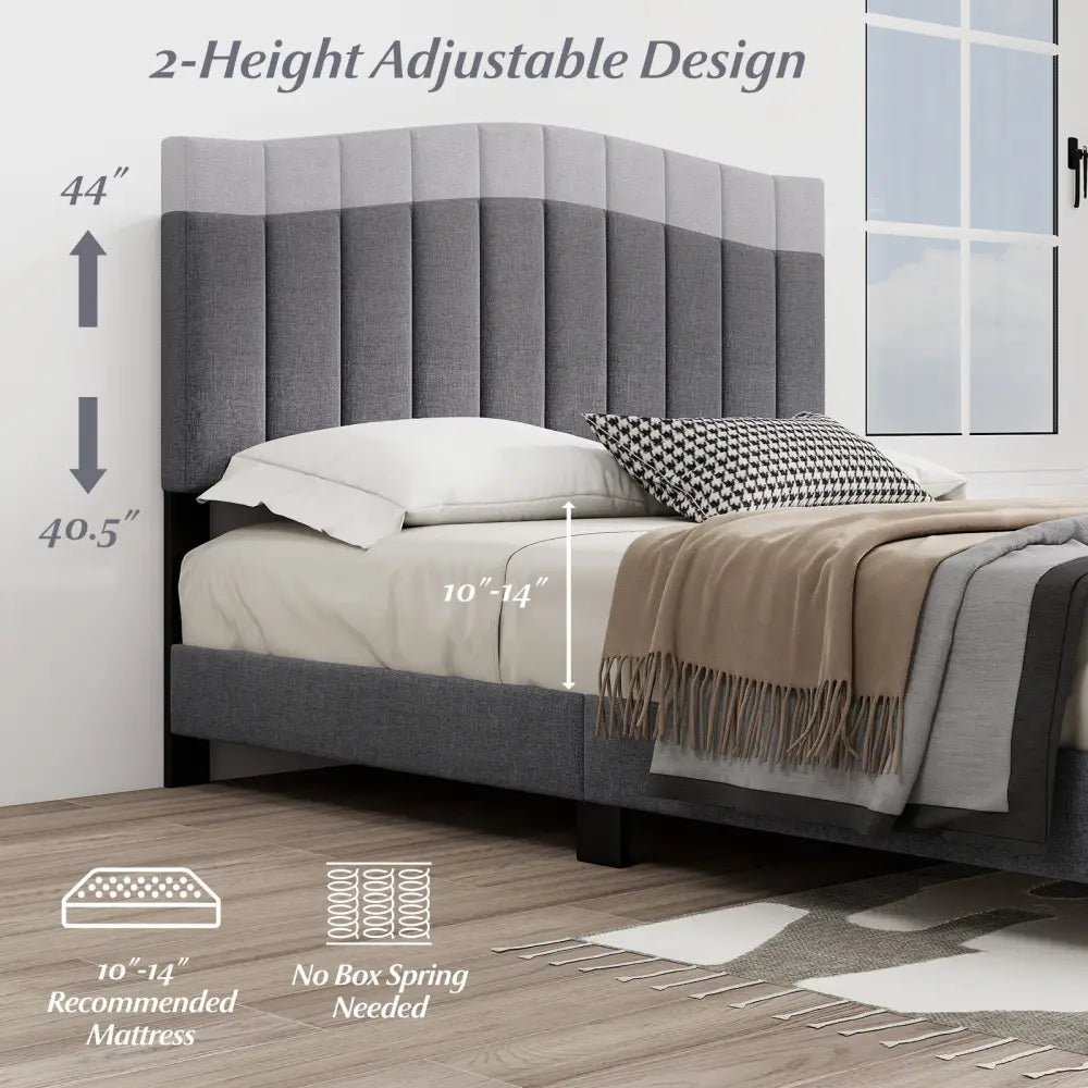 Modern Upholstered Bed Frame with Adjustable Vertical Channel Tufted Headboard-Queen Size - Gray - Simple Bed Frame