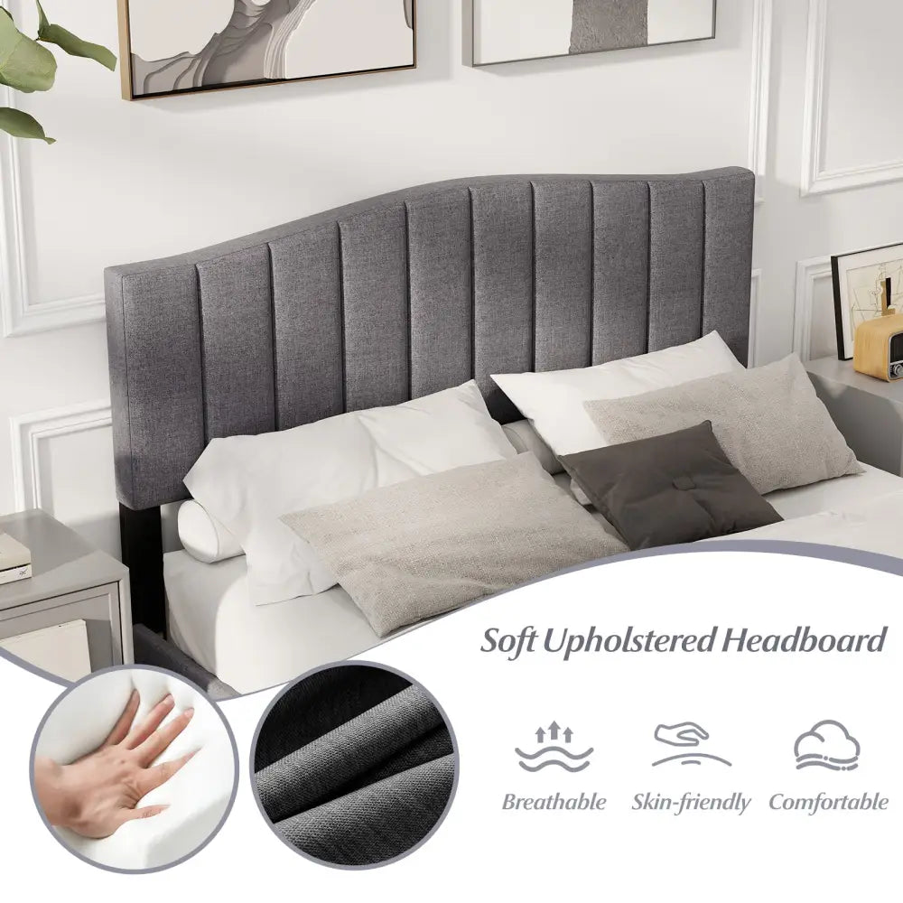 Modern Upholstered Bed Frame with Adjustable Vertical Channel Tufted Headboard-Queen Size - Gray - Simple Bed Frame