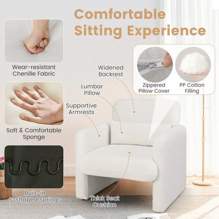 Modern Upholstered Chenille Accent Chair with Removable Lumbar Pillow-White - White - Accent Chairs