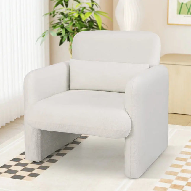 Modern Upholstered Chenille Accent Chair with Removable Lumbar Pillow-White - White - Accent Chairs