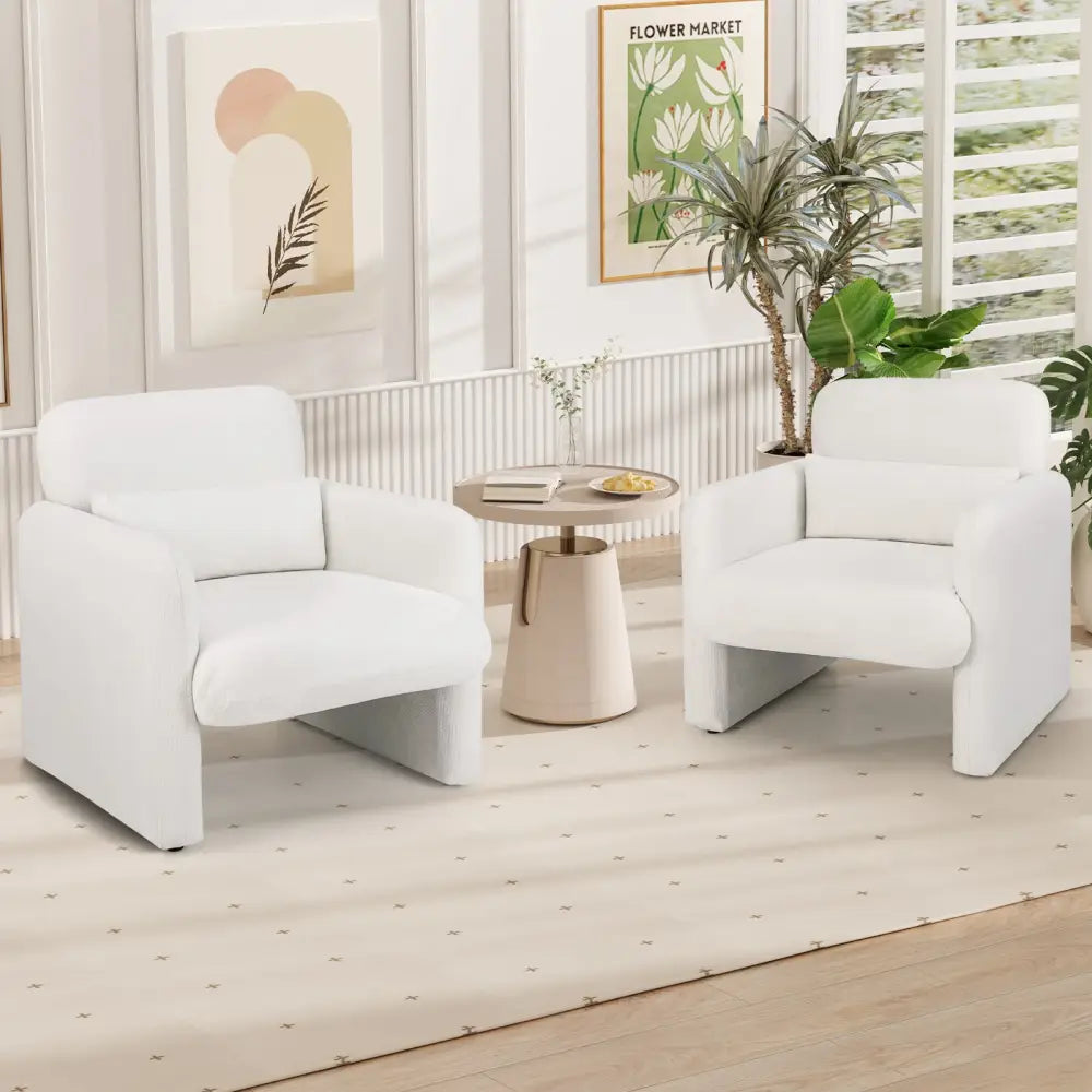 Modern Upholstered Chenille Accent Chair with Removable Lumbar Pillow-White - White - Accent Chairs