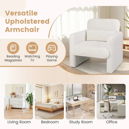 Modern Upholstered Chenille Accent Chair with Removable Lumbar Pillow-White - White - Accent Chairs