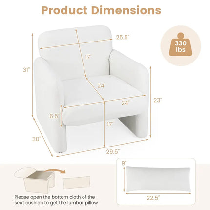 Modern Upholstered Chenille Accent Chair with Removable Lumbar Pillow-White - White - Accent Chairs