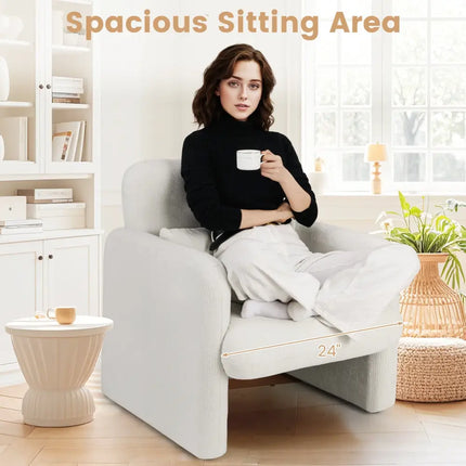 Modern Upholstered Chenille Accent Chair with Removable Lumbar Pillow-White - White - Accent Chairs