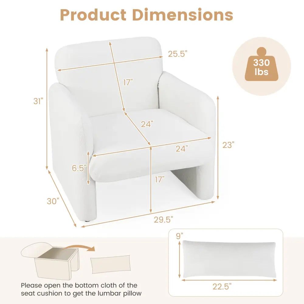 Modern Upholstered Chenille Accent Chair with Removable Lumbar Pillow-White - White - Accent Chairs