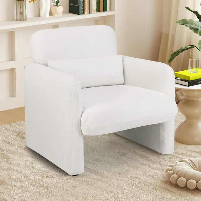 Modern Upholstered Chenille Accent Chair with Removable Lumbar Pillow-White - White - Accent Chairs