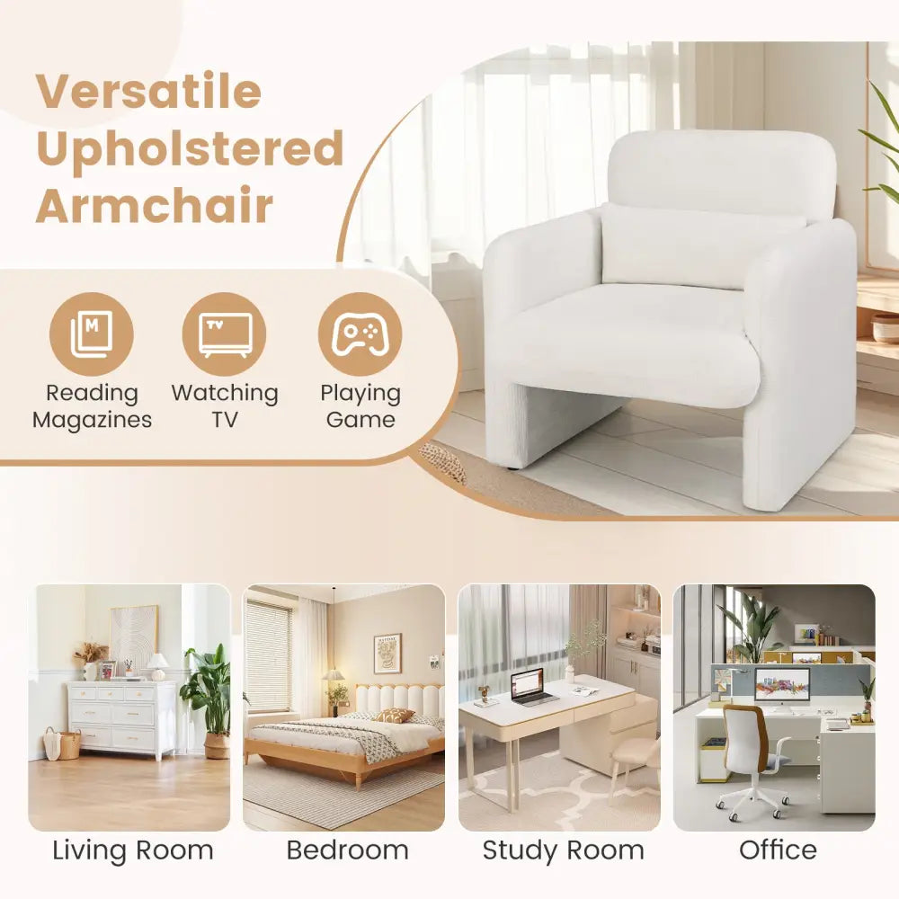 Modern Upholstered Chenille Accent Chair with Removable Lumbar Pillow-White - White - Accent Chairs