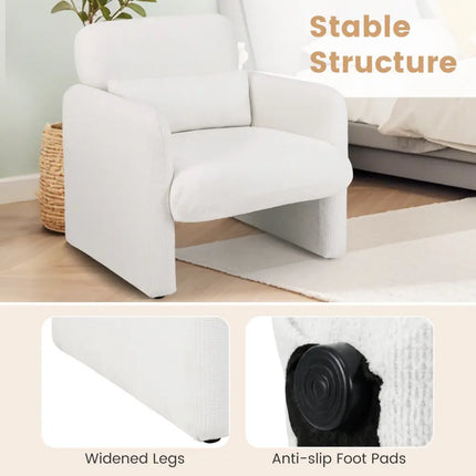 Modern Upholstered Chenille Accent Chair with Removable Lumbar Pillow-White - White - Accent Chairs