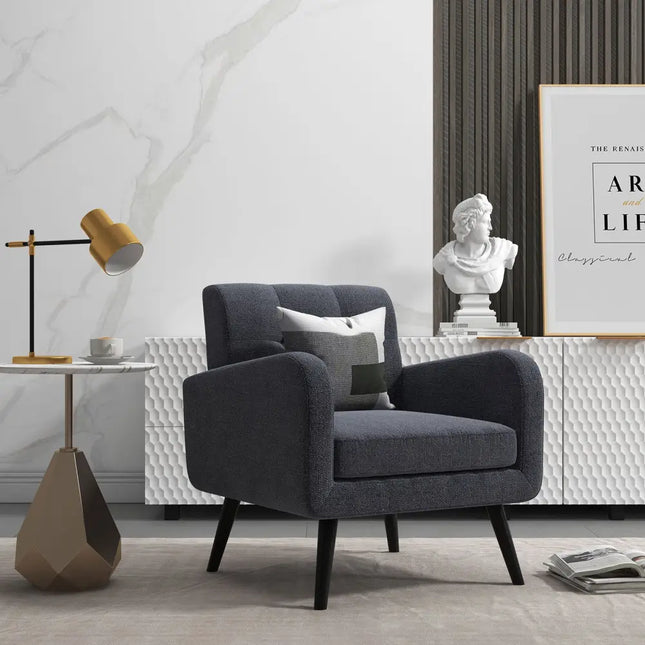 Modern Upholstered Comfy Accent Chair Single Sofa with Rubber Wood Legs-Gray - Gray - Accent Chairs
