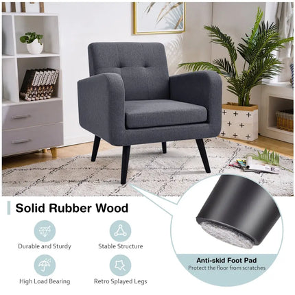 Modern Upholstered Comfy Accent Chair Single Sofa with Rubber Wood Legs-Gray - Gray - Accent Chairs