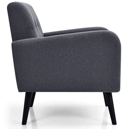 Modern Upholstered Comfy Accent Chair Single Sofa with Rubber Wood Legs-Gray - Gray - Accent Chairs