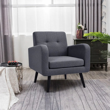 Modern Upholstered Comfy Accent Chair Single Sofa with Rubber Wood Legs-Gray - Gray - Accent Chairs