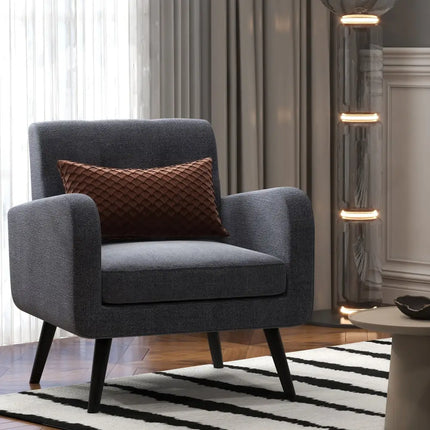 Modern Upholstered Comfy Accent Chair Single Sofa with Rubber Wood Legs-Gray - Gray - Accent Chairs