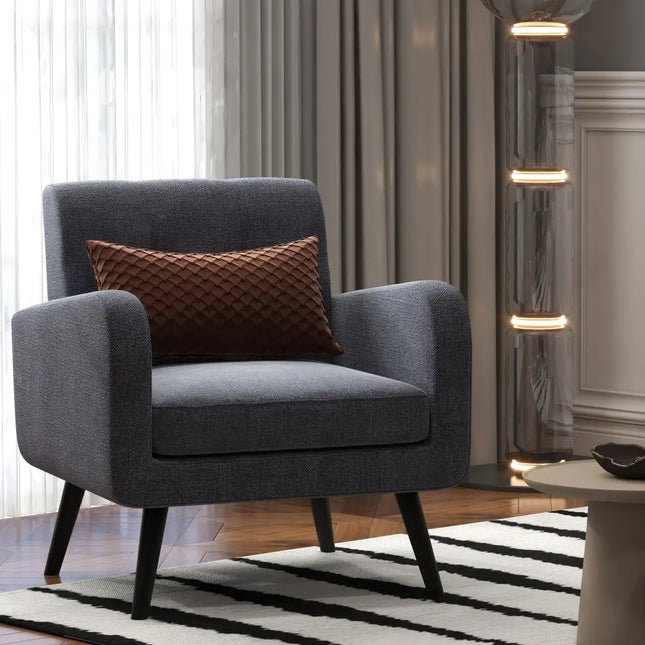 Modern Upholstered Comfy Accent Chair Single Sofa with Rubber Wood Legs-Gray - Gray - Accent Chairs