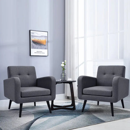 Modern Upholstered Comfy Accent Chair Single Sofa with Rubber Wood Legs-Gray - Gray - Accent Chairs
