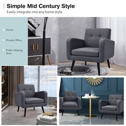 Modern Upholstered Comfy Accent Chair Single Sofa with Rubber Wood Legs-Gray - Gray - Accent Chairs
