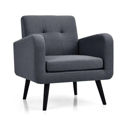 Modern Upholstered Comfy Accent Chair Single Sofa with Rubber Wood Legs-Gray - Gray - Accent Chairs