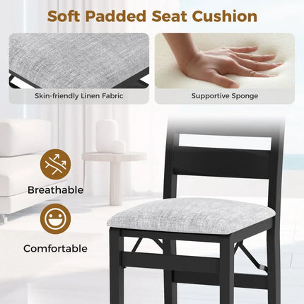 Modern Upholstered Folding Chairs Set of 2 with Comfy Backrest-Black - Black - Dining Chairs