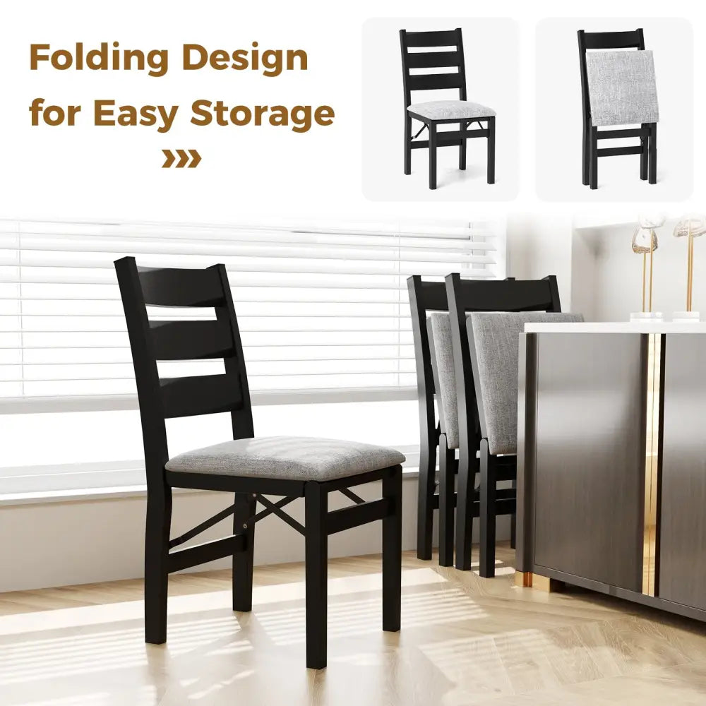 Modern Upholstered Folding Chairs Set of 2 with Comfy Backrest-Black - Black - Dining Chairs