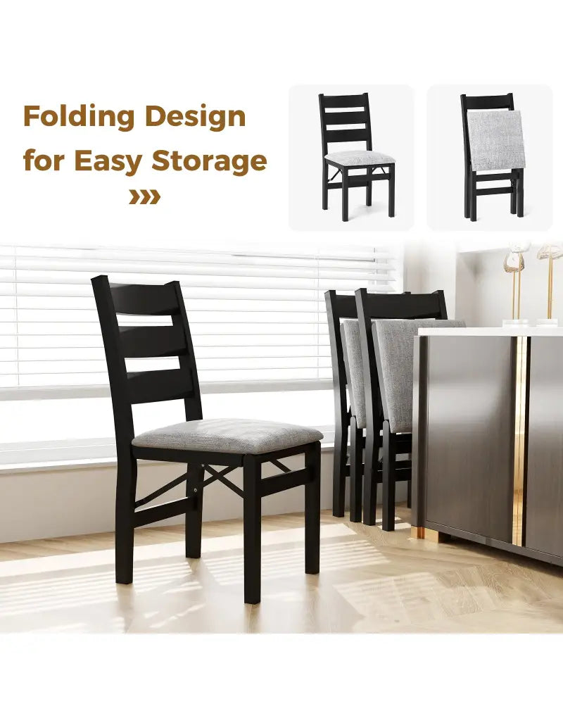 Modern Upholstered Folding Chairs Set of 2 with Comfy Backrest-Black - Black - Dining Chairs